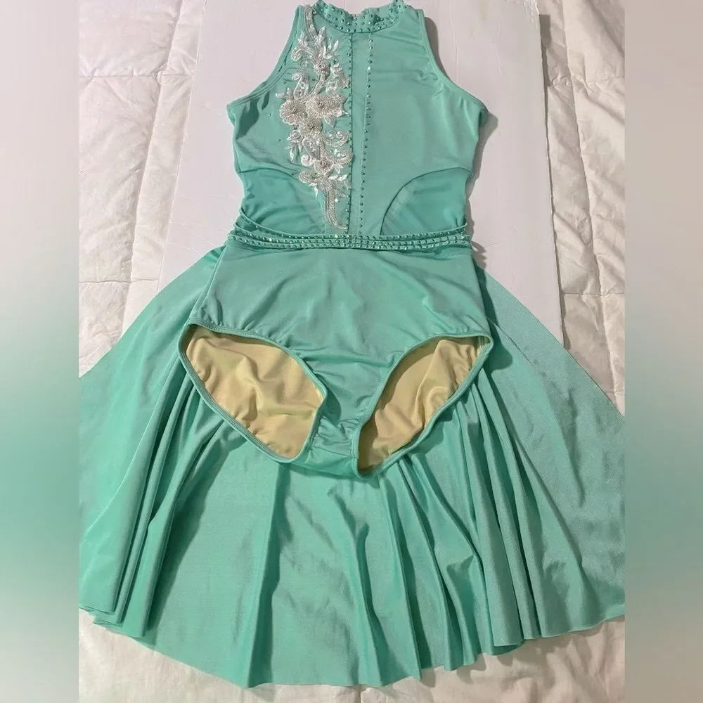 Competition custom Solo Costume lyrical Nude Illusion dance mint green MA